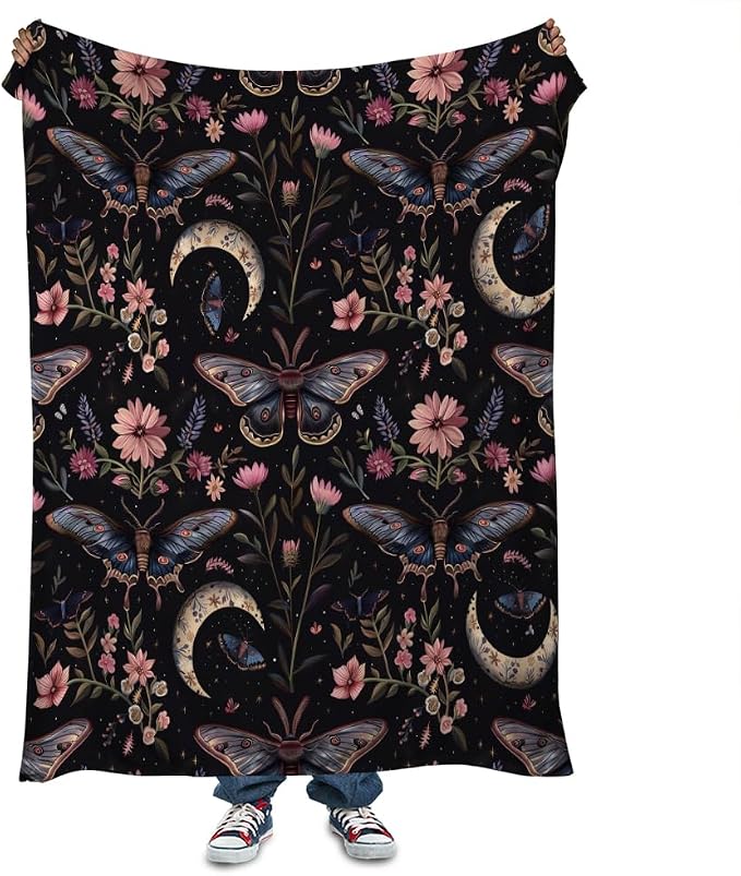 Moon Moth Throw Blanket 60"x80" Soft Cozy Lightweight Flannel, Mystical Night by Reateforin