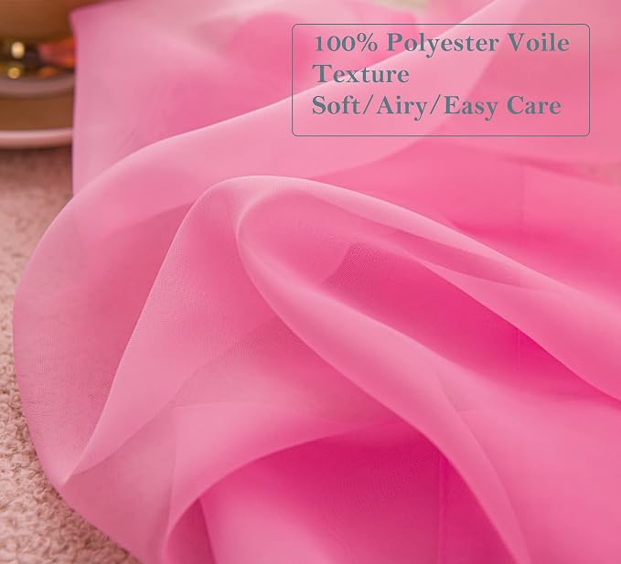 PI Pink Sheer Curtains with Eyelets, Light Filter Window Sheer Draperies - Image 3