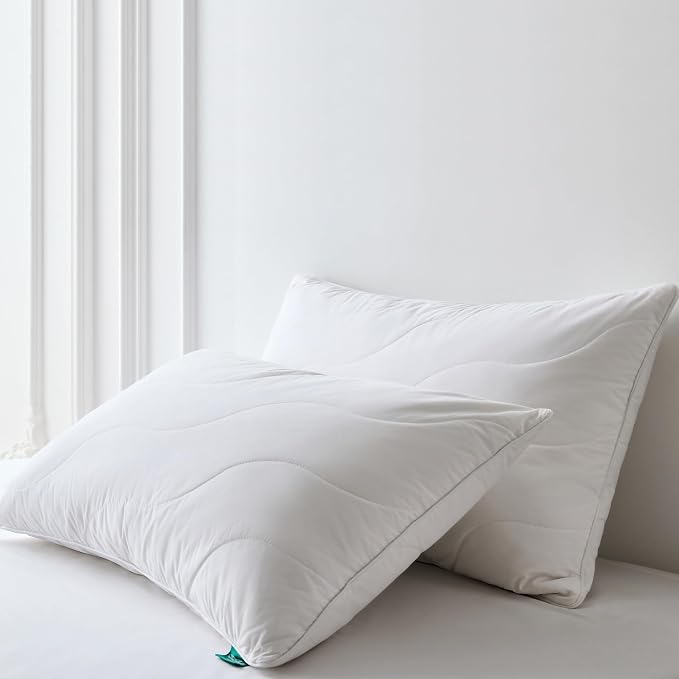 Three Geese White Goose Feather Down Pillows Standard Size, Cotton Pillows Set by ThreeGeese