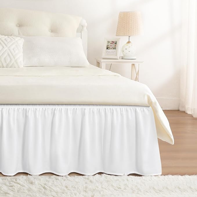 RIMELA Bed Skirt Queen Size Moon White 15 Inch Drop, Wrap Around Elastic by RIMELABedSkirt