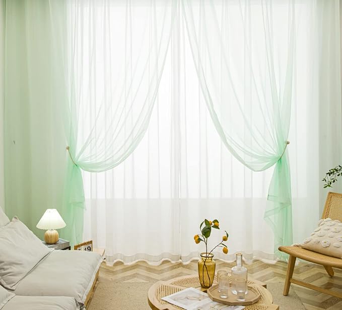 PI Mint Sheer Curtains Grommet Panels, Sheer Voile Light Filtering Window by PI