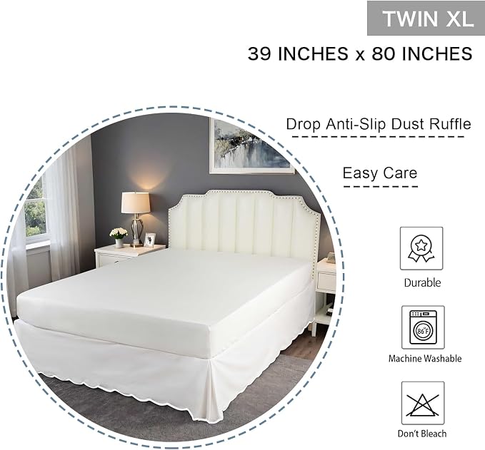 HIG Off-White Chic Twin XL Bed Skirt - Image 2