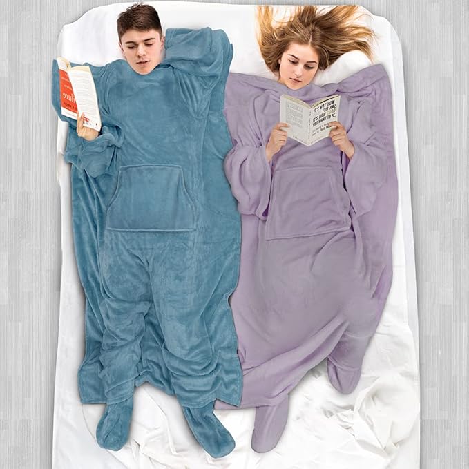 PAVILIA Fleece Blanket with Sleeves, Foot Pockets - Image 5
