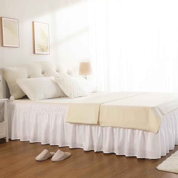 RIMELA White Bed Skirt Queen Size 12 Inch Drop, Elastic Bed Skirting - Image 7