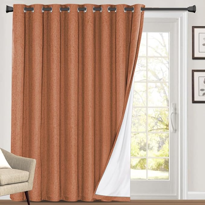 PrinceDeco 100% Linen Blackout Curtains 84 Inches Long Extra Wide Patio Door by PrinceDeco
