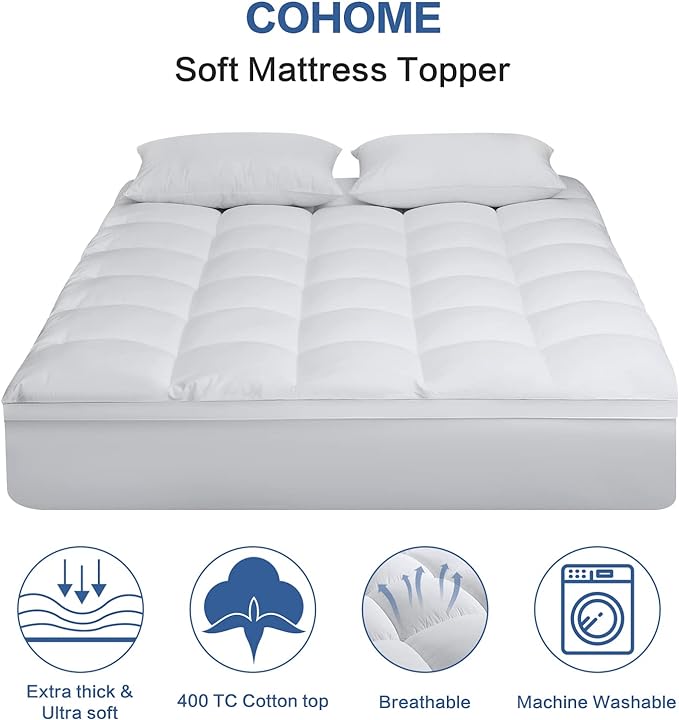 COHOME Full Size Mattress Topper Extra Thick Cooling Mattress Pad 400TC Cotton - Image 2