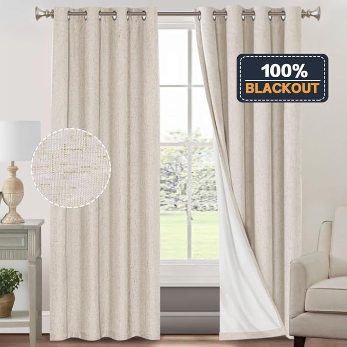PrinceDeco Primitive Textured Linen 100% Blackout Curtains - Image 9