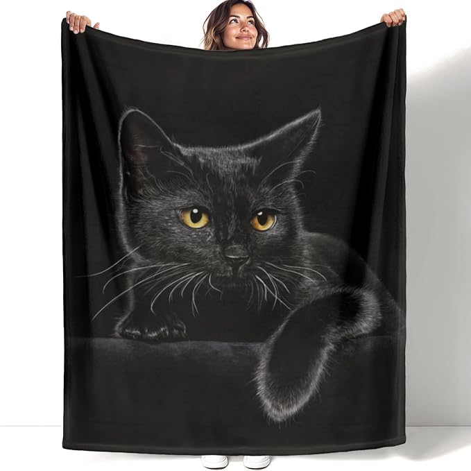 HommomH Black Cat Blanket for Women Girls, Cat Lover Gifts, Soft Fleece Throw by HommomH