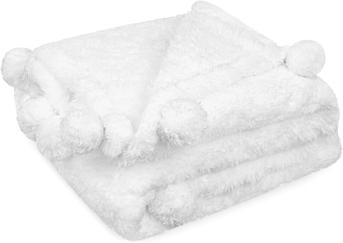 Pavilia White Sherpa Throw Blanket by PAVILIA