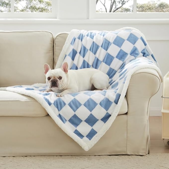 Checkered Dog Blanket, Cute Aesthetic Style Fluffy Fleece Pets Blanket by Ohocut