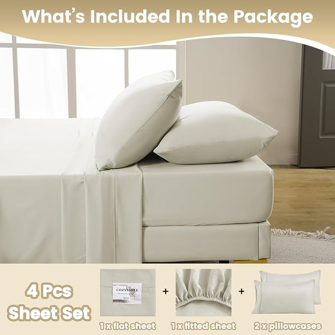 Full Sheet Set - Hotel Luxury 4 Piece Breathable Cooling Full Size Sheet Sets - Image 7