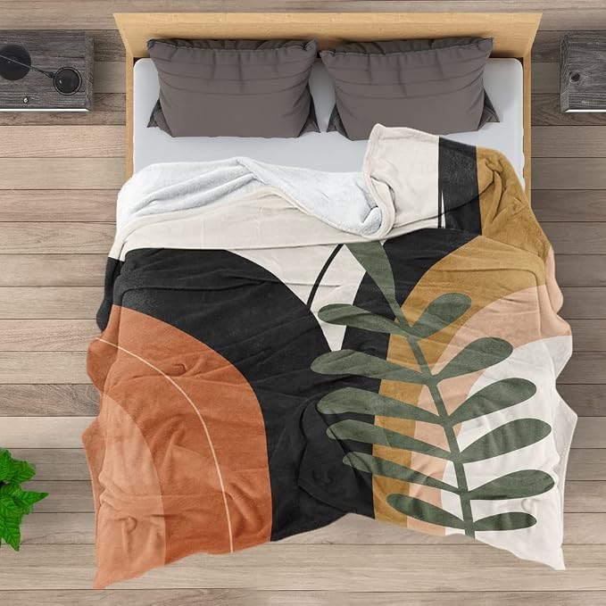 Boho Mid Century Blankets Black Geometric Throws Beige Abstract Modern Throw - Image 5