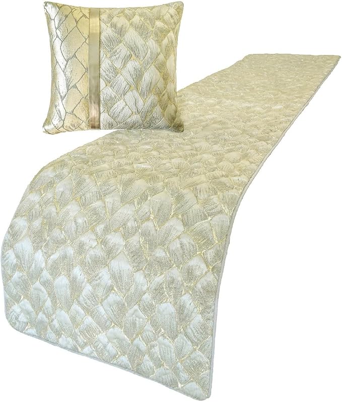 The HomeCentric King/Queen/Twin Ivory & Gold Decorative Full 68"x18" Bed Runner - Image 4