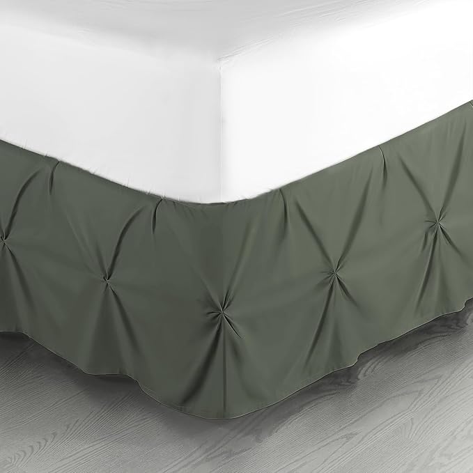 Nestl Olive Green Bed Skirt Twin Size, Pinch Pleat Twin Bed Skirt, Hotel by Nestl
