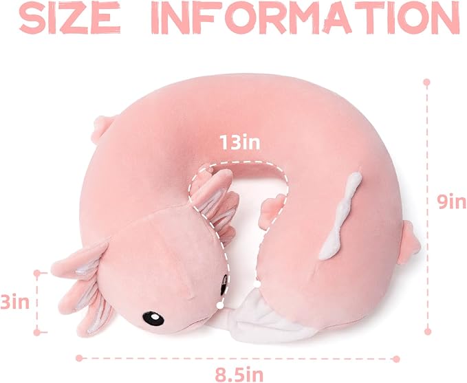 Niuniu Daddy Pink Axolotl Kids Travel Neck Pillow Road Trip Essentials - Image 3