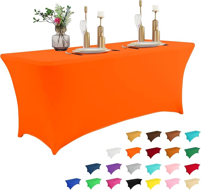 IVAPUPU 4FT Table Cloth for Rectangular Fitted Events Stretch Orange Table by IVAPUPU