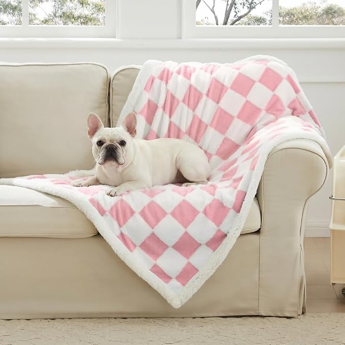 Checkered Dog Blanket, Cute Girly Women Aesthetic Style Fluffy Fleece Pets by Ohocut