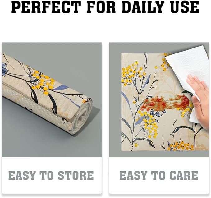 Floral Placemats Set of 4 Vintage Floral Summer Flowers Yellow Placemats - Image 6