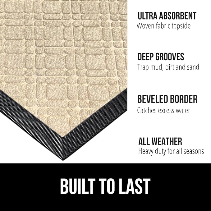 GORILLA GRIP 100% Waterproof All-Season WeatherMax Doormat, US Designed Natural - Image 2