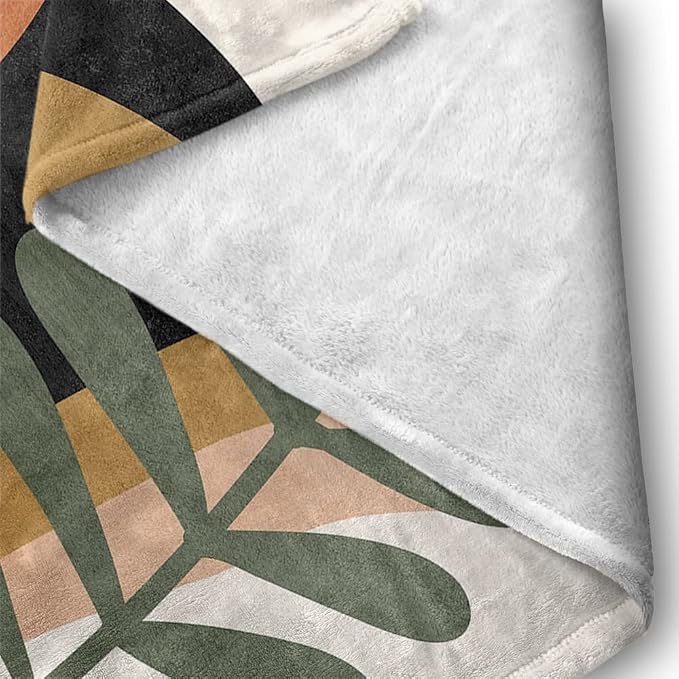 Boho Mid Century Blankets Black Geometric Throws Beige Abstract Modern Throw - Image 7