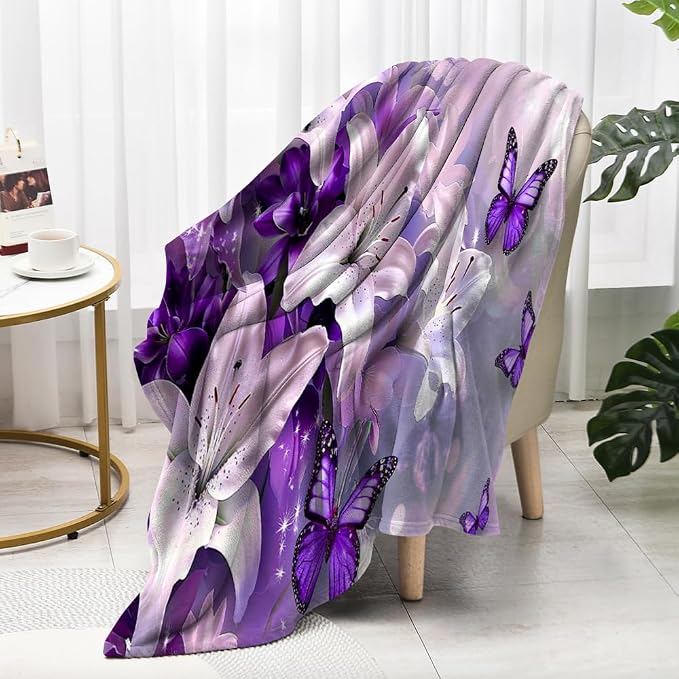 Purple Butterfly Flower Throw Blanekts Butterfly Blankets Soft Lightweight Cozy - Image 5