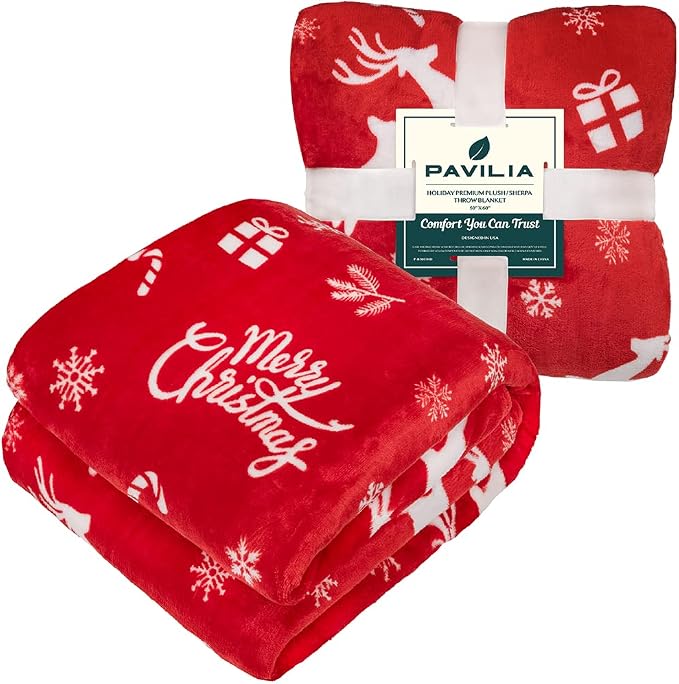 PAVILIA Christmas Throw Blanket | Holiday Christmas Reindeer Snowflakes Fleece - Image 3