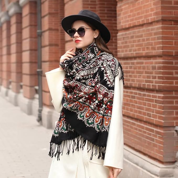 DANA XU 100% Merino Wool Extra Large Pashmina Blanket Travel Scarf Cashmere Wrap - Image 9