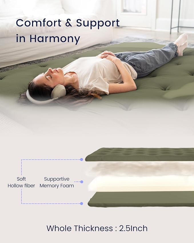 ZonLi Japanese Floor Futon Mattress Full Size 75"x 54", 100% Cotton Cover 2.5'' - Image 3