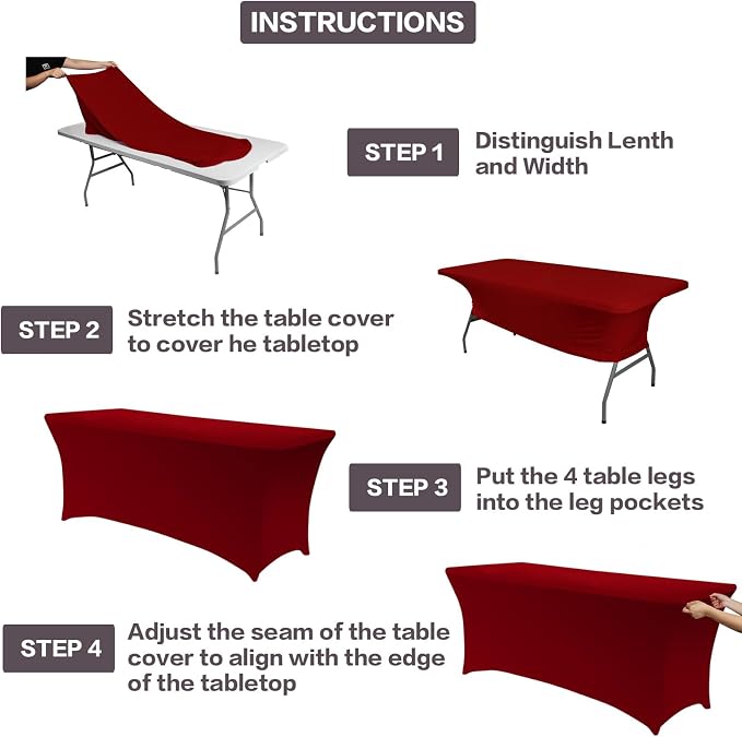 IVAPUPU 2 Pack 8FT Table Cloth for Rectangular Fitted Events Stretch Burgundy - Image 5