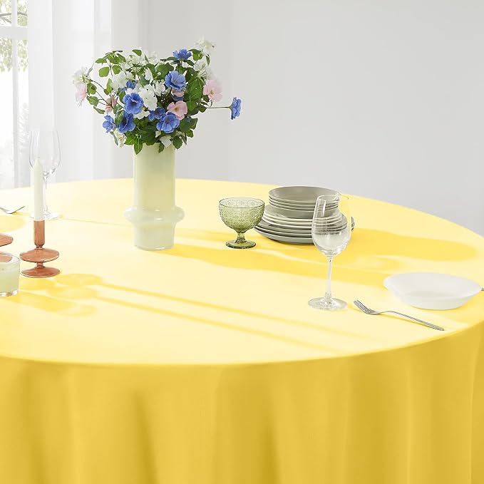 Round Tablecloth 2 Pack 108 Inch Yellow Tablecloths Washable Decorative Linen - Image 5
