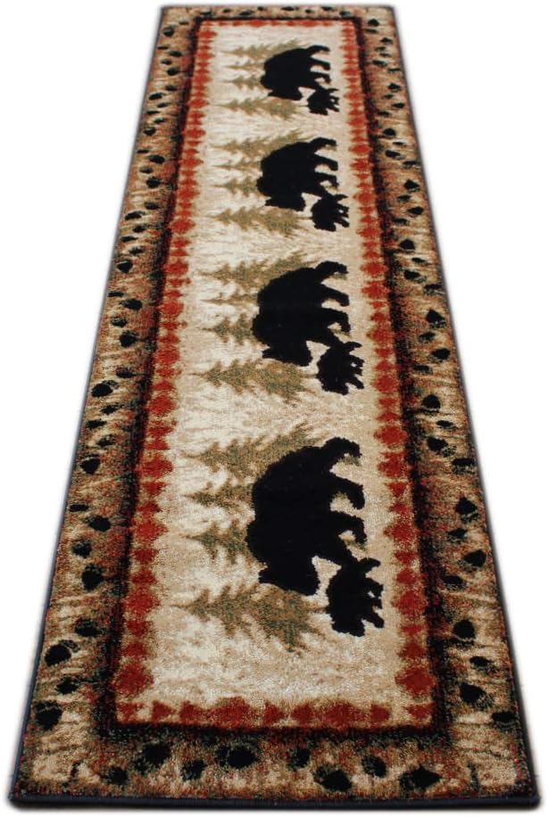 Masada Rugs, Cabin Lodge Area Rug Bear and Cub Scene Runner - Image 5
