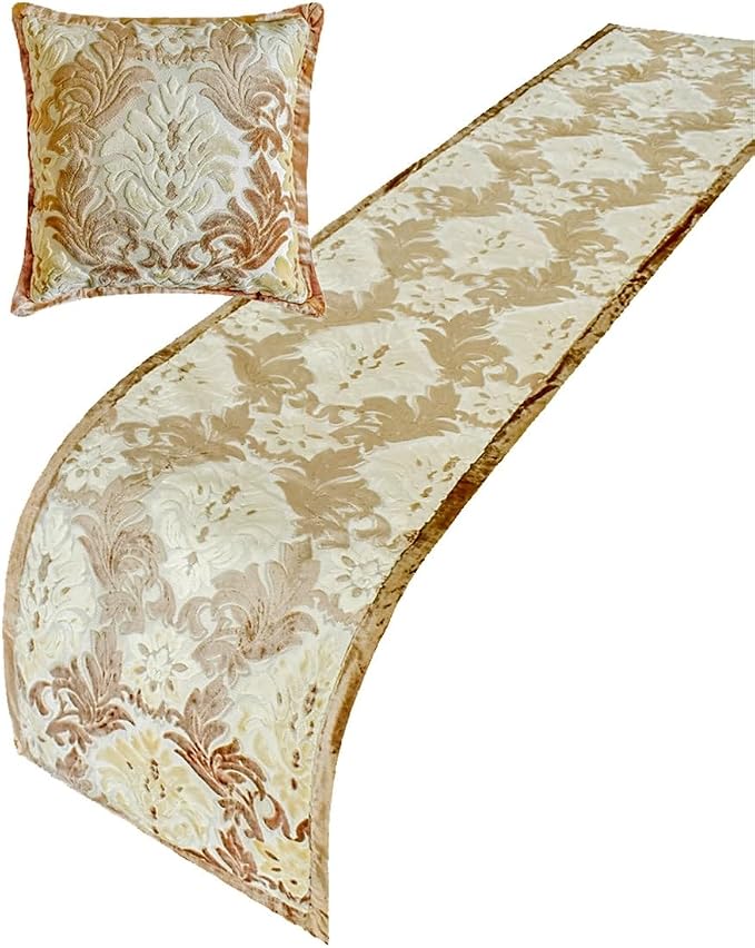 The HomeCentric King/Queen/Twin Beige Decorative Queen 74"x18" Bed Runner - Image 4