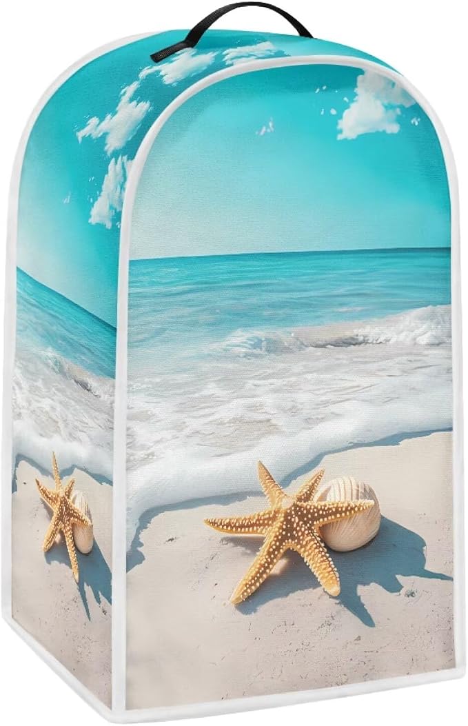 Beach Teal Blender Cover for Kitchen Countertop Starfish Small Appliance Dust by HUISEFOR