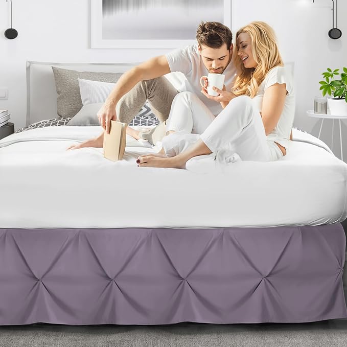 Nestl Grayish Purple Bed Skirt Cal King Size, Pinch Pleat Cal King Bed Skirt - Image 6