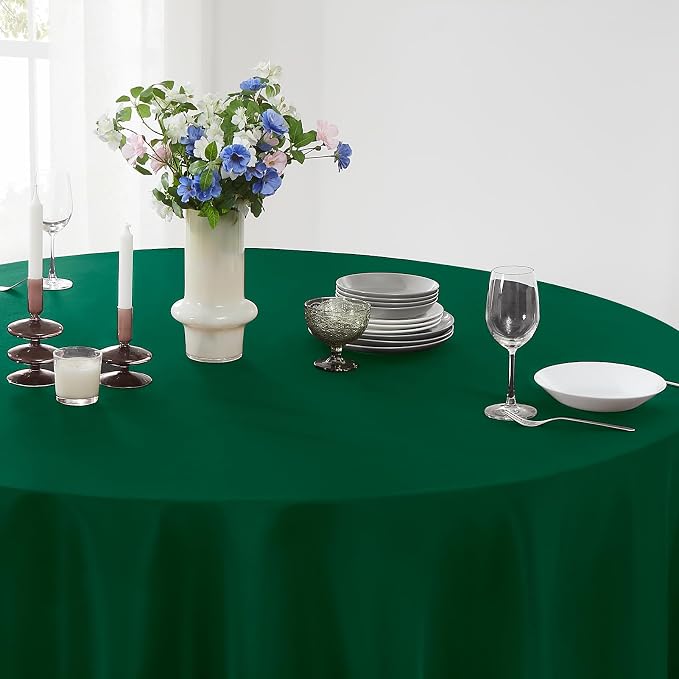 Round Tablecloth 6 Pack 90 Inch Dark Green Tablecloths Washable Decorative - Image 5