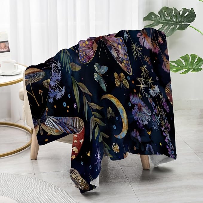 Celestial Witch Garden Throw Blankets Butterfly Moon Flower Fleece Throw Blanket - Image 4