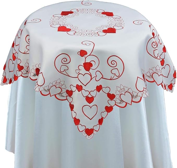 Creative Linens Embroidered Red Hearts Placemats, Table Runners, Tablecloths by Creative+Linens