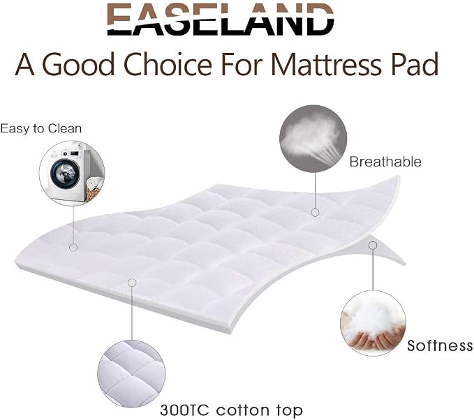 EASELAND RV Short Queen Mattress Pad Pillow Top Quilted Fitted Cooling Mattress - Image 2
