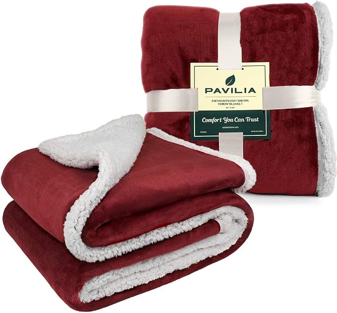 PAVILIA Sherpa Fleece Blanket for Bed, King Size, Maroon Red, Large Plush Soft - Image 8