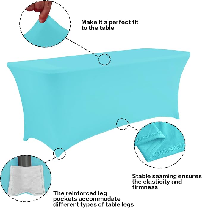 IVAPUPU 2 Pack 4FT Table Cloth for Rectangular Fitted Events Stretch Blue Mist - Image 2