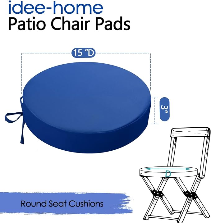 idee-home Outdoor Bistro Chair Cushions, 15”x15”x 3” Thick Outdoor Round Seat - Image 7