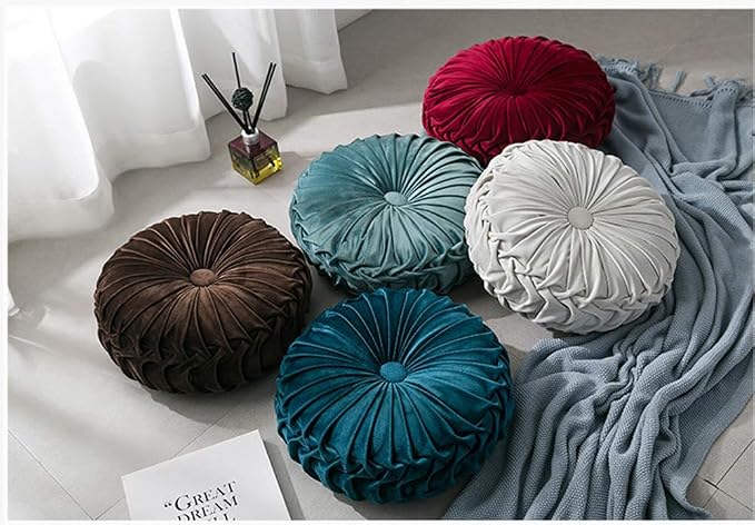 MOCOFO 14" Velvet Pleated Round Pumpkin Throw Pillow Couch Cushion Floor Pillow - Image 4