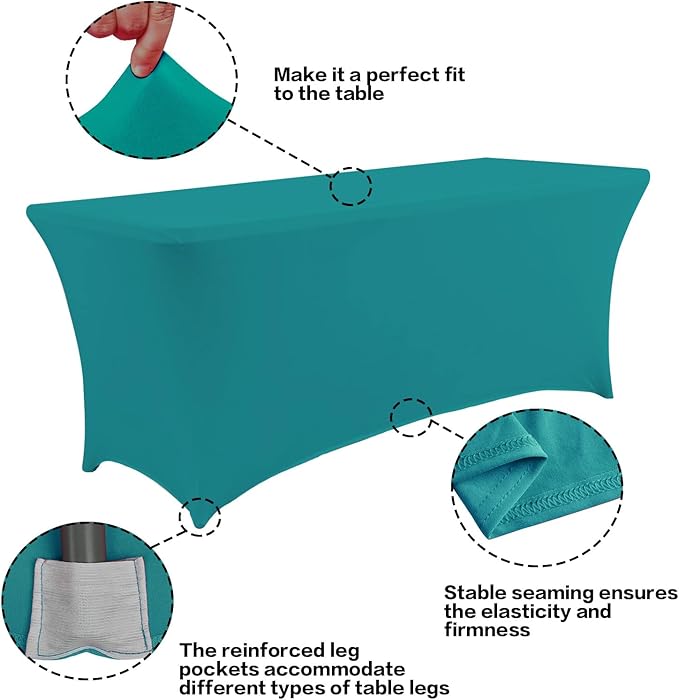 IVAPUPU 6FT Table Cloth for Rectangular Fitted Events Stretch Lake Blue Table - Image 2