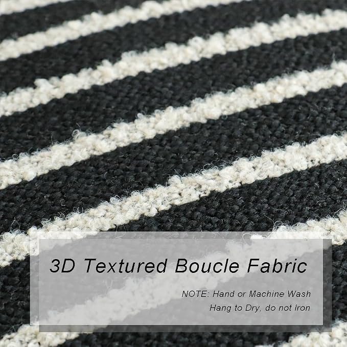 Jonhier Black Striped Boho Throw Pillow Cover, Modern Boucle Textured Square - Image 7