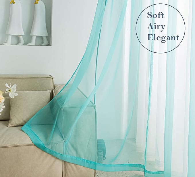 PI Turquoise Sheer Curtains 84 Inches Length - Image 2