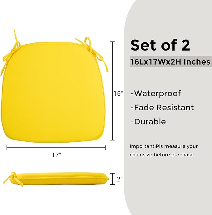 Outdoor Chair Cushions Set of 2, Patio Seat Cushion 17"x16"x2", U-Shaped Dining - Image 4