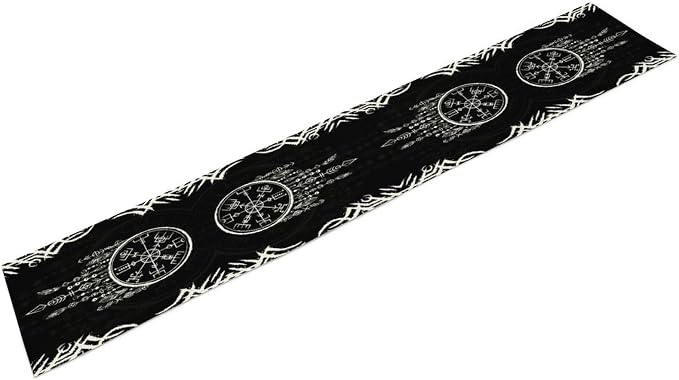 Viking Table Runner, Nordic Ancient Mythical Runes Print Table Runner - Image 8