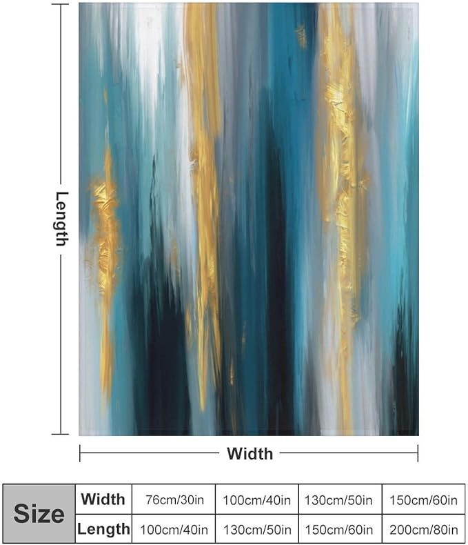 Fashion Gradient Blanket, Modern Abstract Art Gold Lake Blue Painting Strokes - Image 2