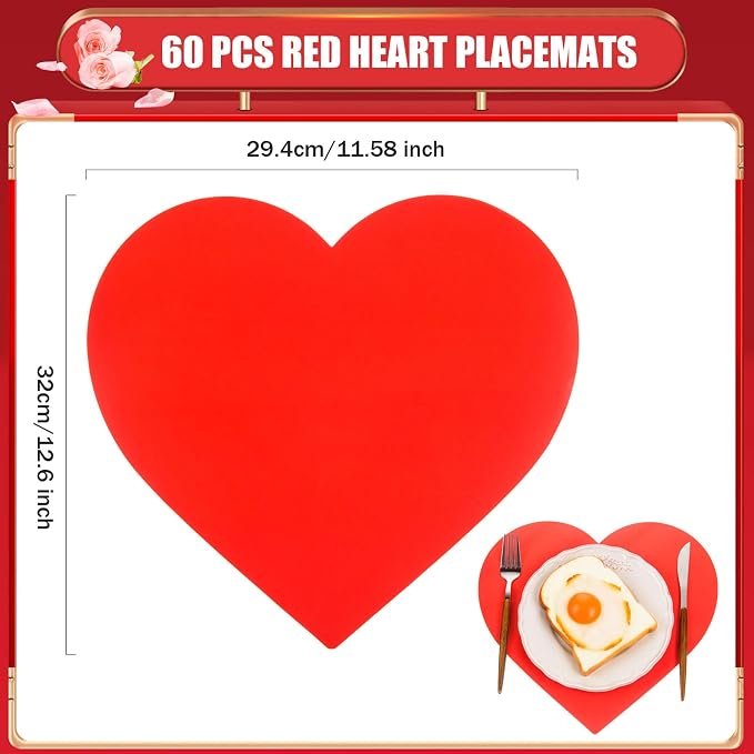 FOBSME 60 Pack Valentine's Paper Placemats Red Heart Placemats Disposable Love - Image 2