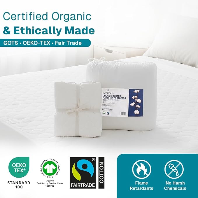 FABDREAMS Organic Quilted Mattress Protector | Mattress Pad| Queen Mattress - Image 7